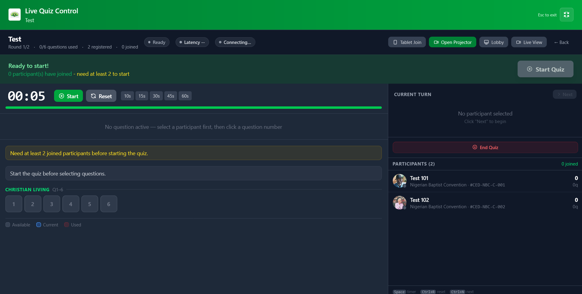 Admin Control Interface